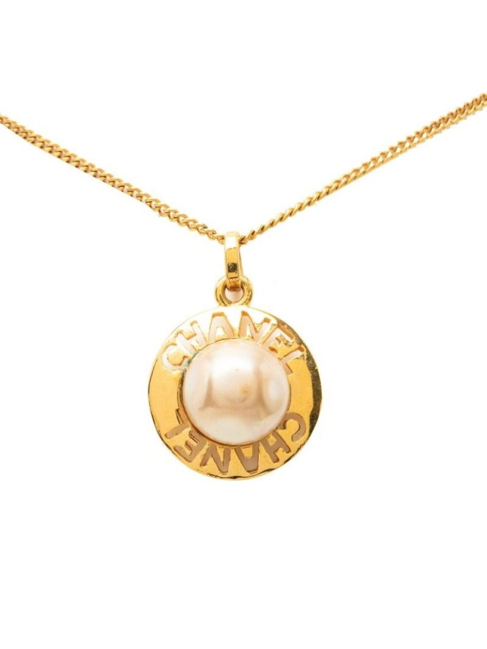 Chanel Vintage Logo Pendant Gold Plated Faux Pearl